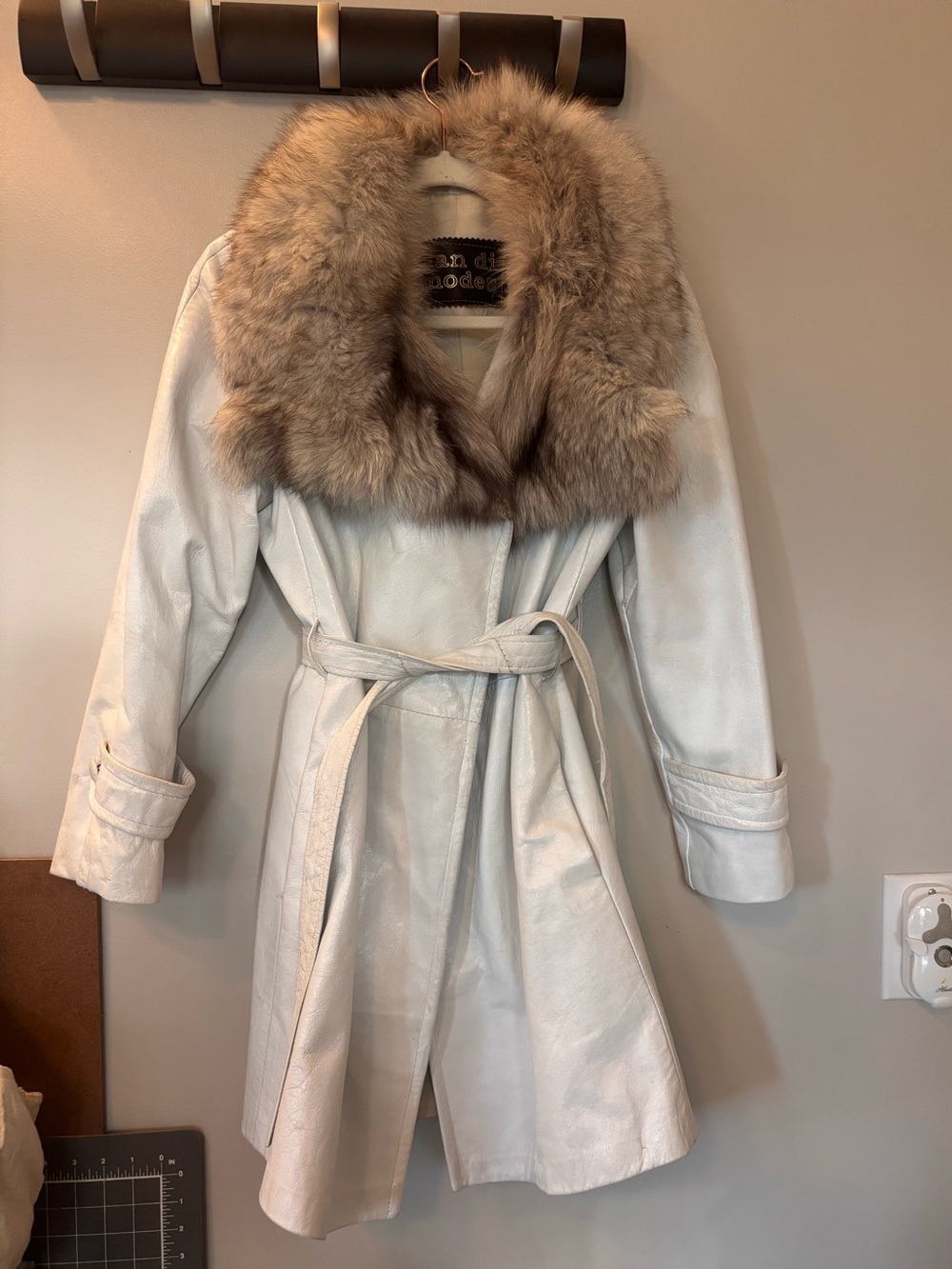 Vintage Leather Trench with Fur Collar